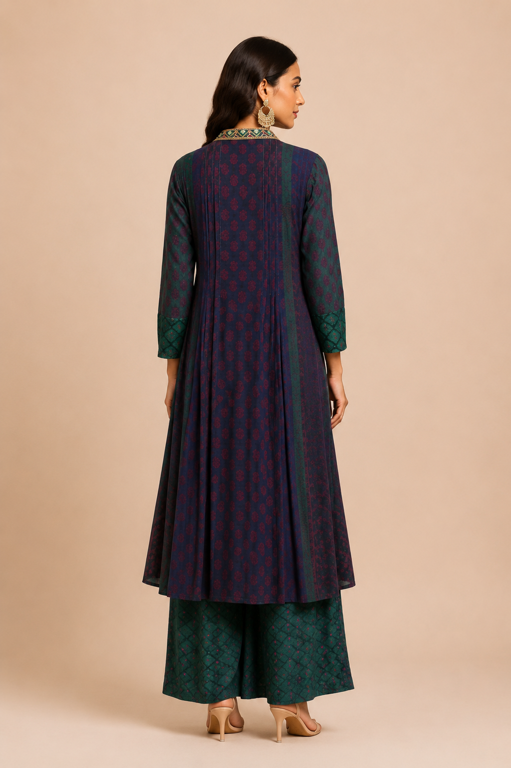 The 'Inaya' Embroidered Malai-Silk Kurta-Palazzo Set