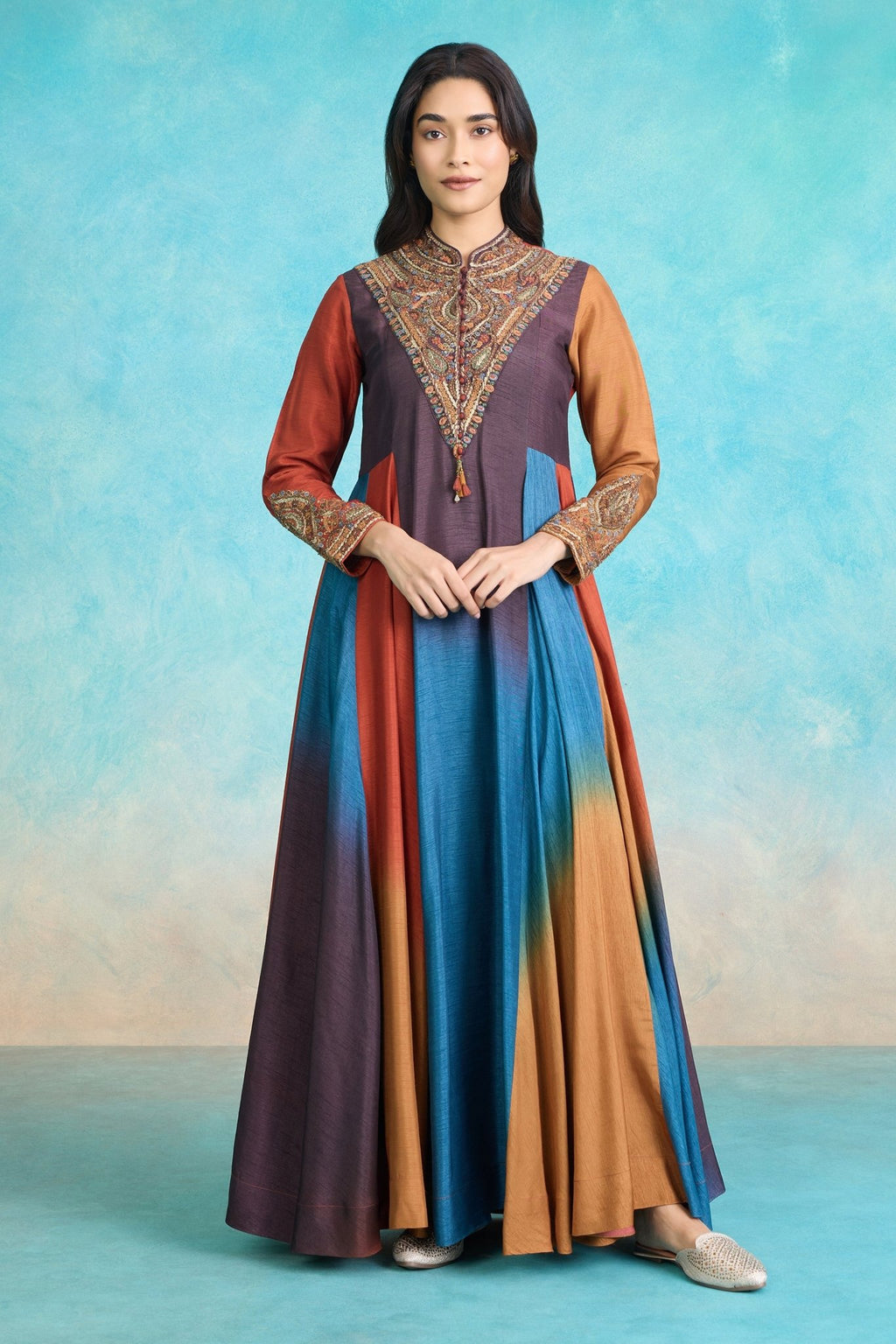 The 'Kala - Khatta' Raw Silk Anarkali - Gown - ilaaraThe 'Kala - Khatta' Raw Silk Anarkali - Gown
