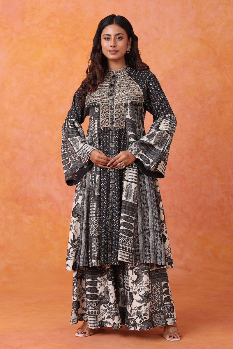 The 'Syaahi' Bell-Sleeve Kurta-Palazzo Set