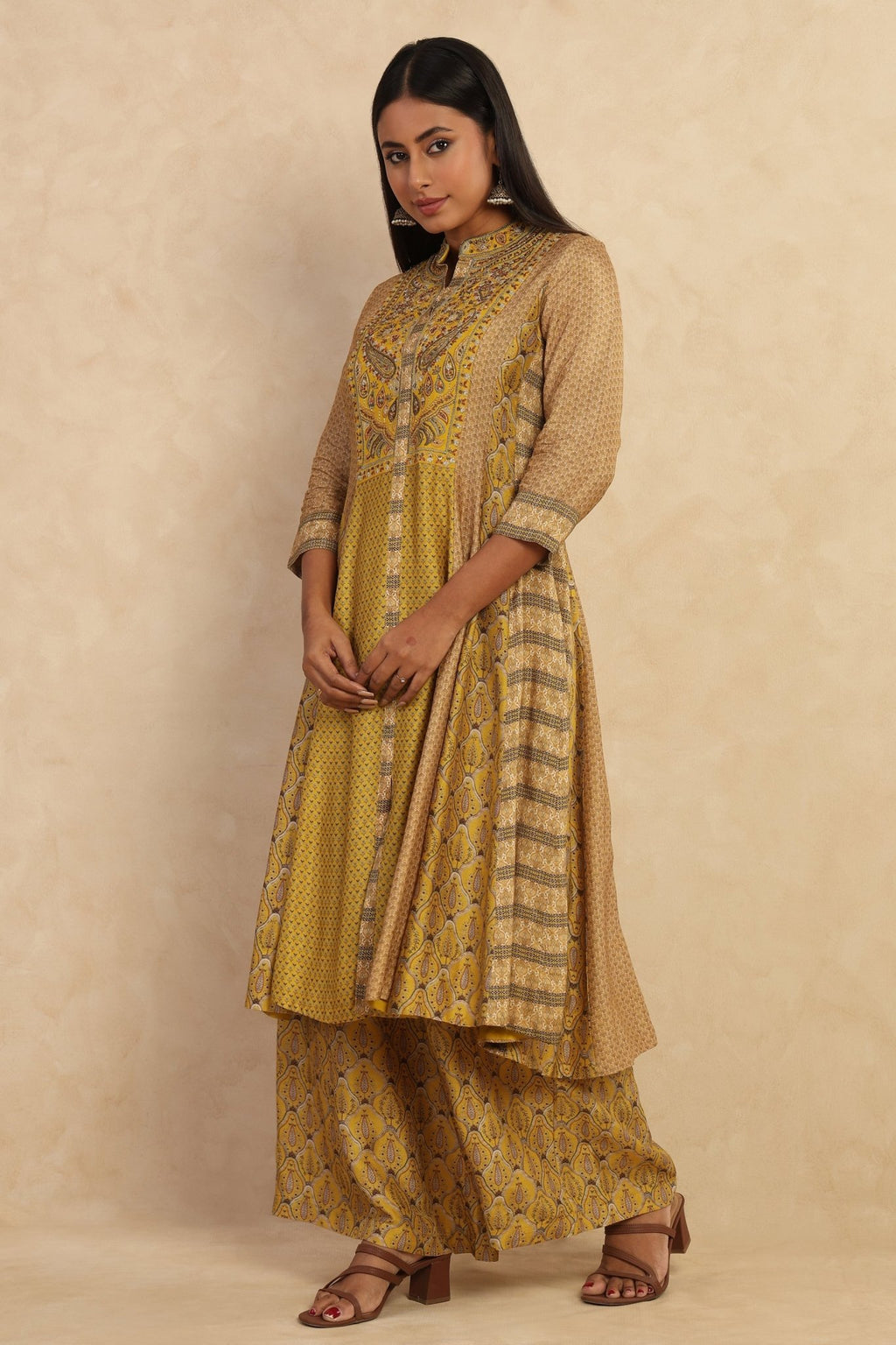 The 'Sarso' Muslin Silk Anarkali - Palazzo Set - ilaaraThe 'Sarso' Muslin Silk Anarkali - Palazzo Set