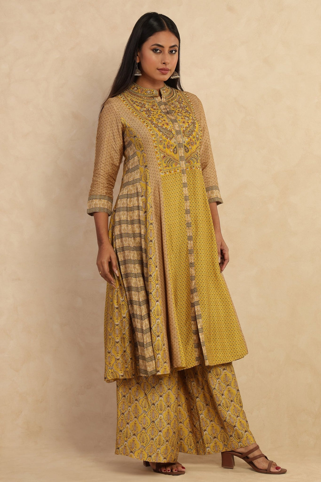 The 'Sarso' Muslin Silk Anarkali - Palazzo Set - ilaaraThe 'Sarso' Muslin Silk Anarkali - Palazzo Set