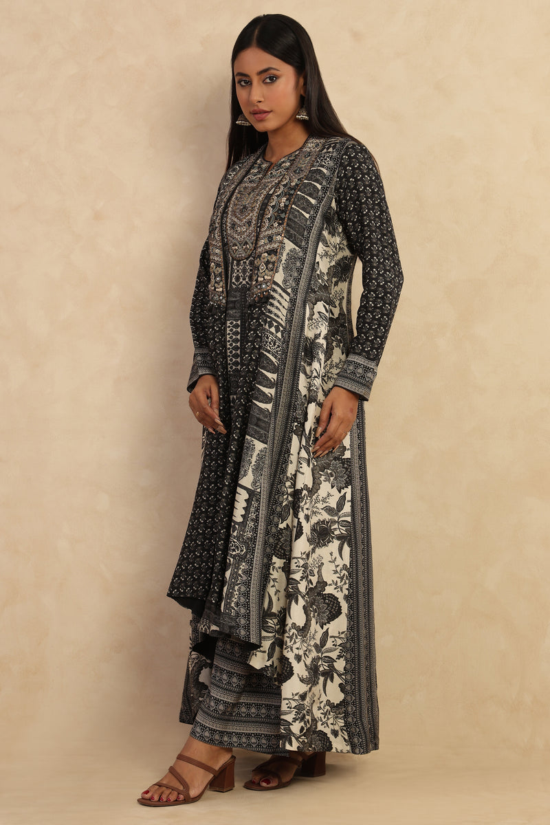 The 'Charcoal Kalidaar' Asymmetric Kurta Set with Jacket