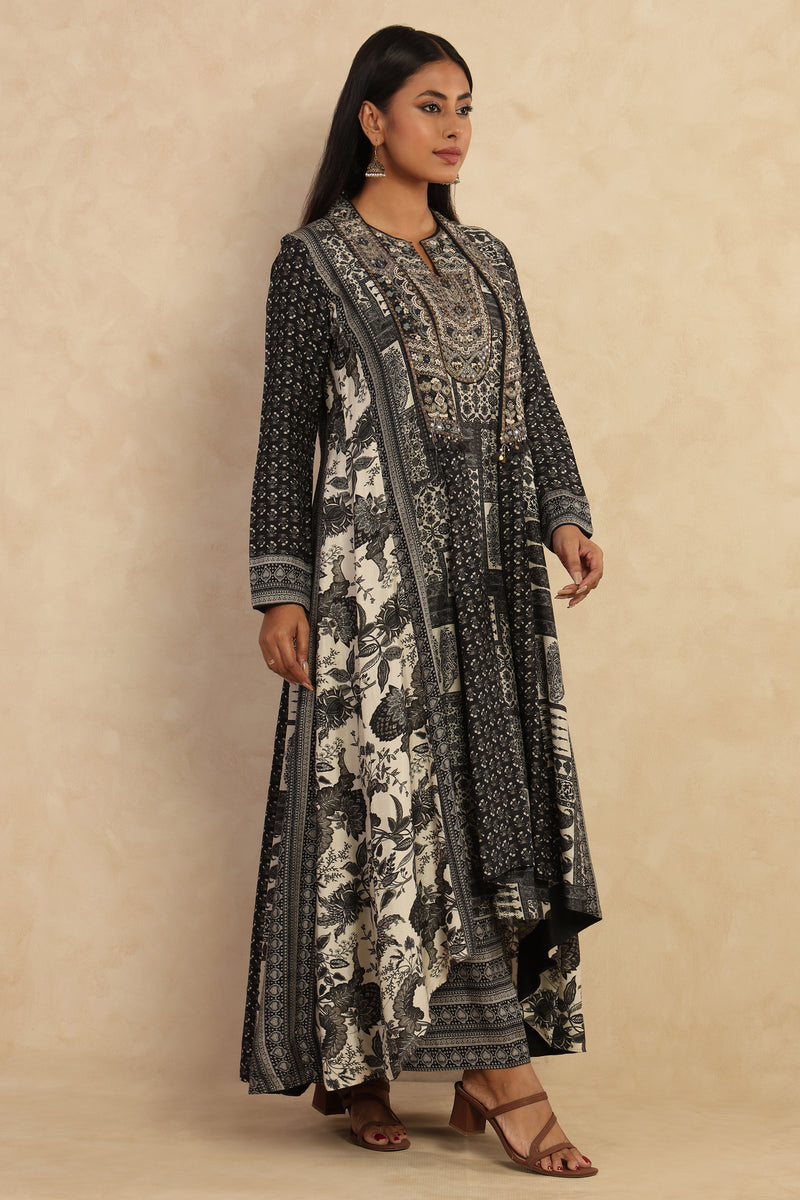 The 'Charcoal Kalidaar' Asymmetric Kurta Set with Jacket
